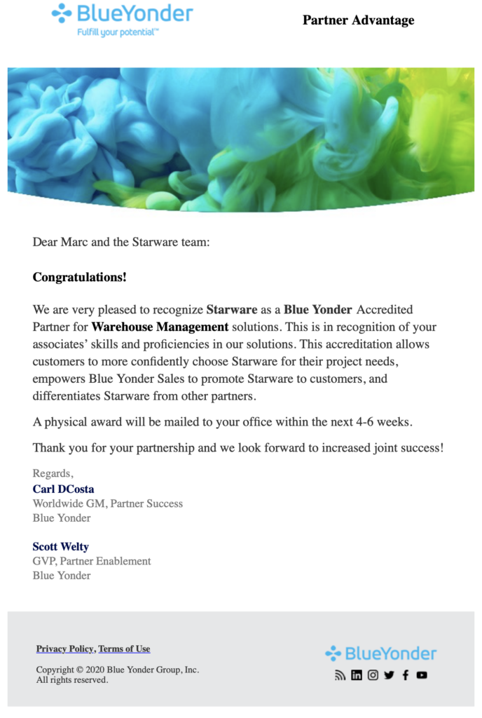 Blue Yonder accredited partner award